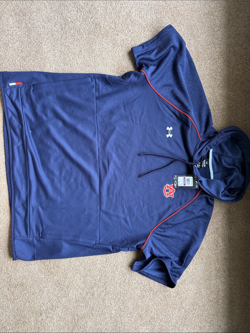 Under Armour Navy Hooded Short-Sleeve Cotton Pullover with Orange Piping
